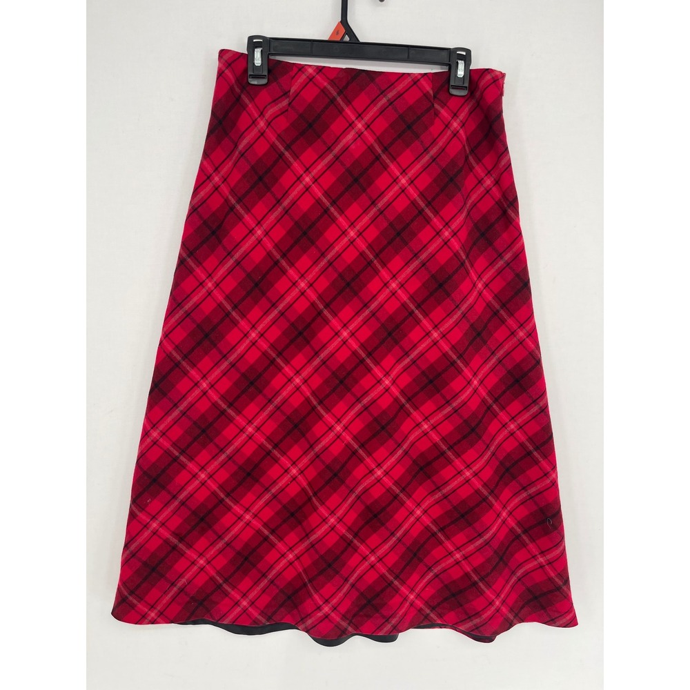Chadwick's Plaid Wool A-Line Midi Skirt Petite Women 12P Red Black 23-2002-6